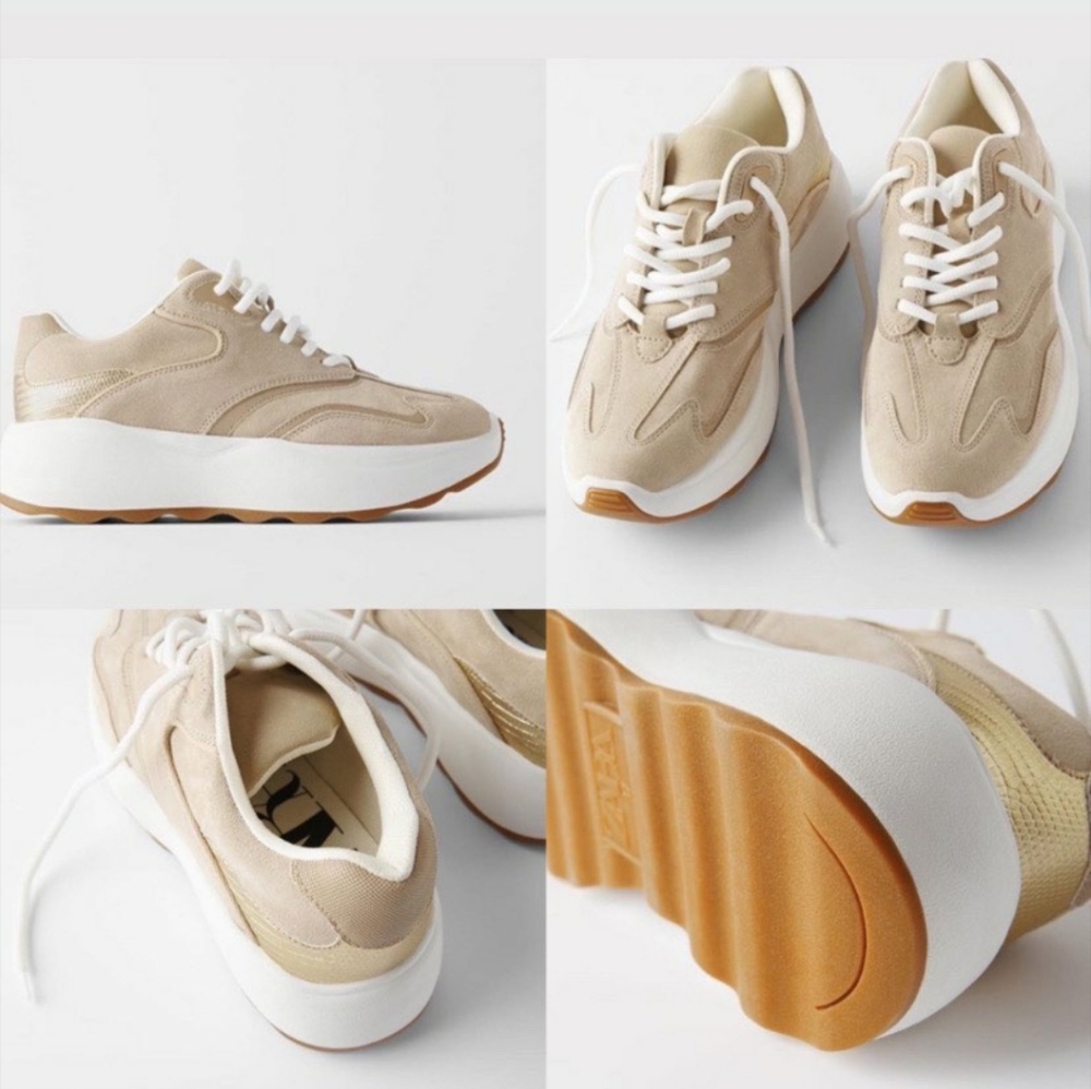 Zara White and Cream Sneakers with Chunky Silhouette